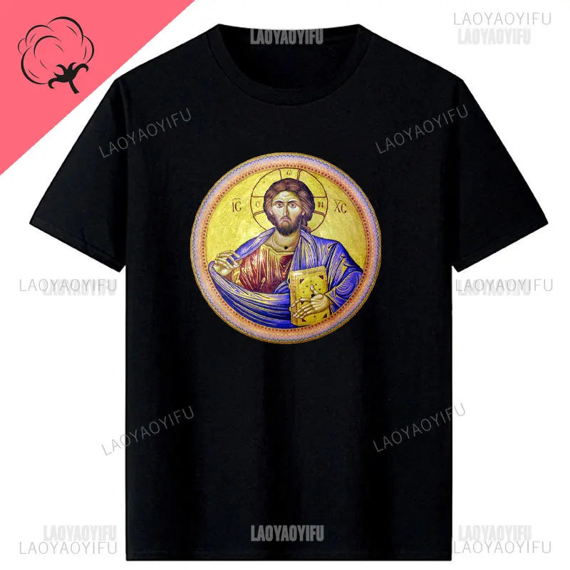 Jesus Christ Pantocrator Icon Sinai Orthodox Christian Man Gift Printed T-Shirt Summer Women Short Sleeve O-Neck Unisex T Shirt