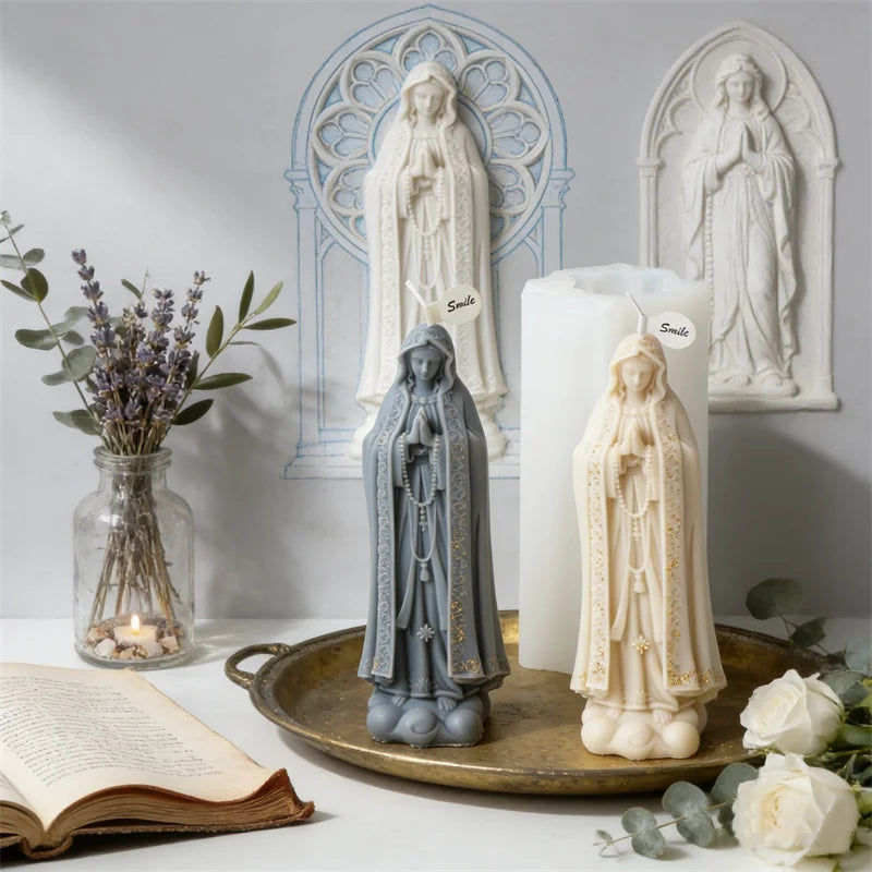 Religious Our Lady of Fatima Prayer Maria Sculptural Candle Silicon Mold Christian Virgin Mary Mother Guadalupe Craft Cast Decor