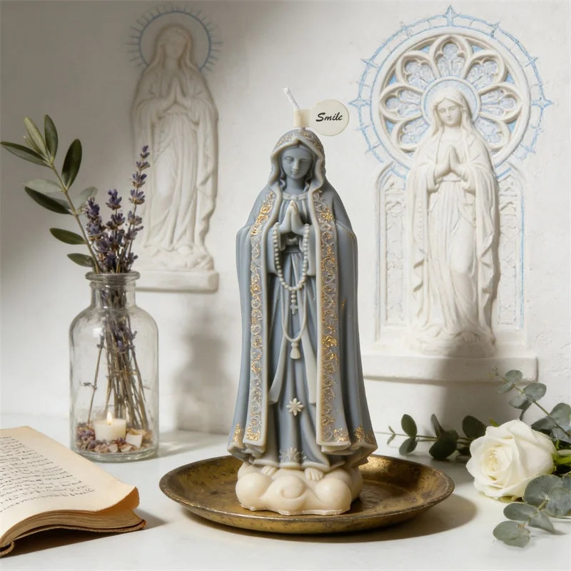 Religious Our Lady of Fatima Prayer Maria Sculptural Candle Silicon Mold Christian Virgin Mary Mother Guadalupe Craft Cast Decor