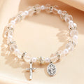 Christian Crystal Pearl Bracelet Jesus Cross Virgin Mary Pendant Religious Jewelry for Women Boho Y2K Prayer Wrist Jewelry Gift