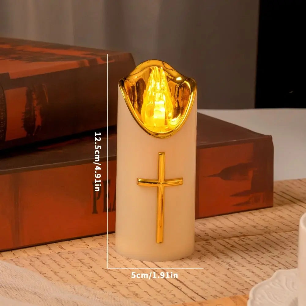 Resuable Christian Cross Candles Waterproof Creative LED Flameless Candles with Lampshade Portable Electronic Candle Light