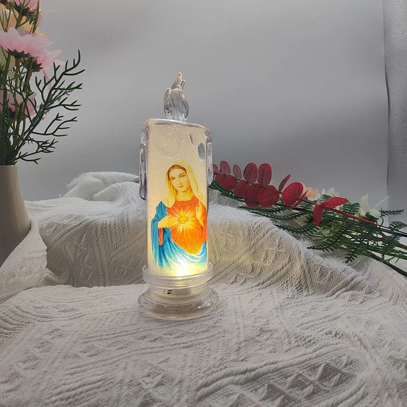 Jesus Catholic Christian Religious Ceremony Virgin Electronic Flameless LED Devotional Prayer Candles Light Religious Decoration