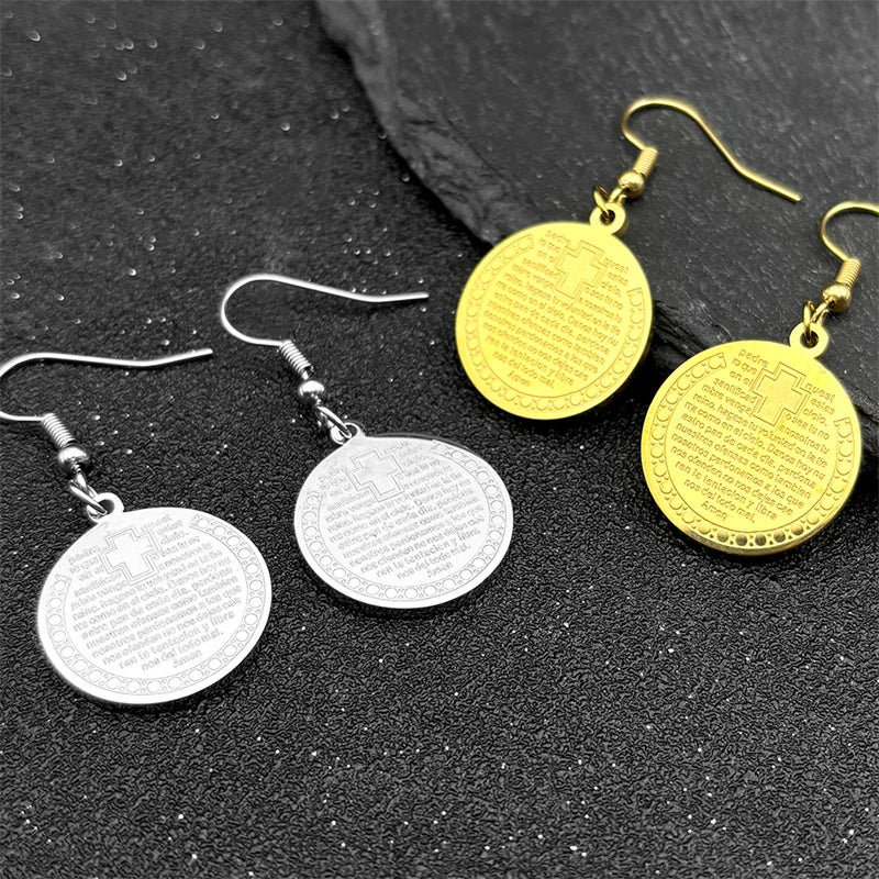 Christian Bible Cross Earrings for Women Stainless Steel Pendant Gold Silver Color Prayer Drop Earrings Jewelry pendientes mujer