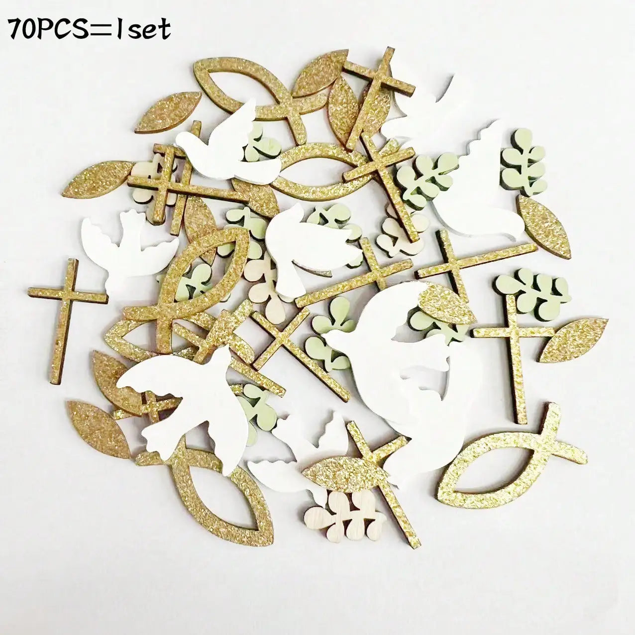 Religious Party Decor Set First Communion Baptism Hanging Swirls & Wooden Confetti Cross Dove Star for Christian Party Supplies