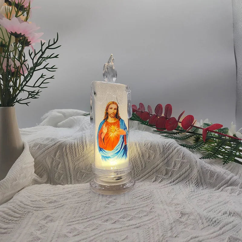 Jesus Catholic Christian Religious Ceremony Virgin Electronic Flameless LED Devotional Prayer Candles Light Religious Decoration