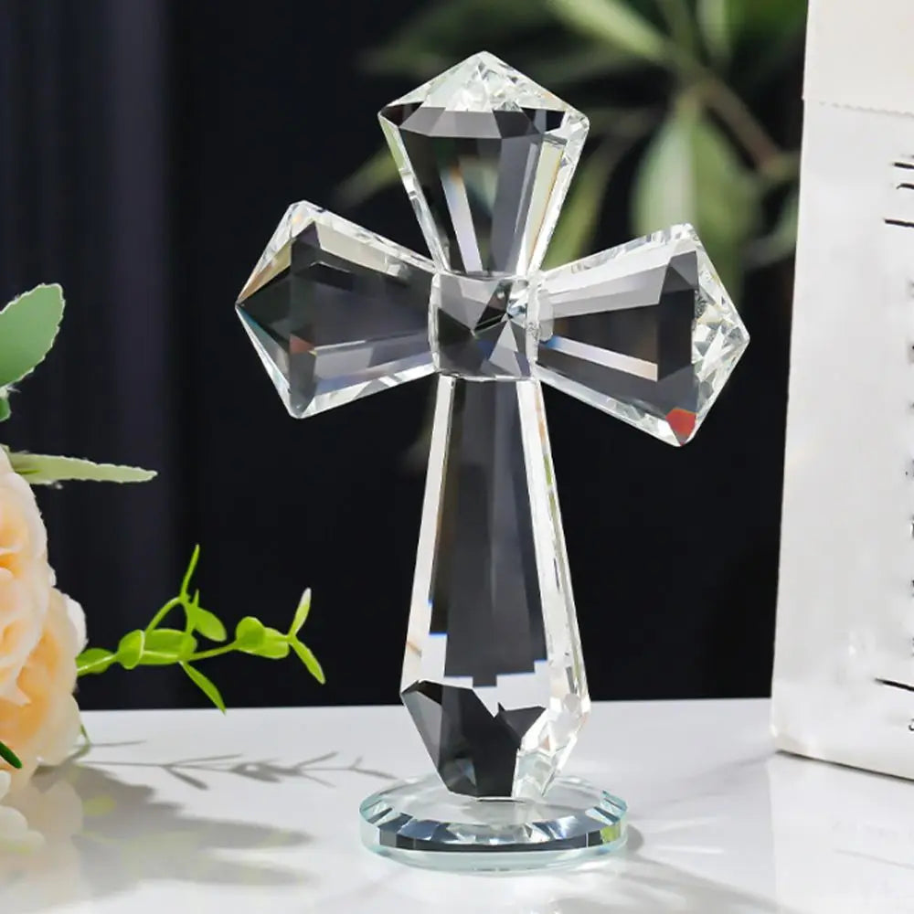 Funny AB Color Crystal Cross Ornament Standing Exquisite Christian Cross Crafts Handmade Crosses Figurine Christian Decor
