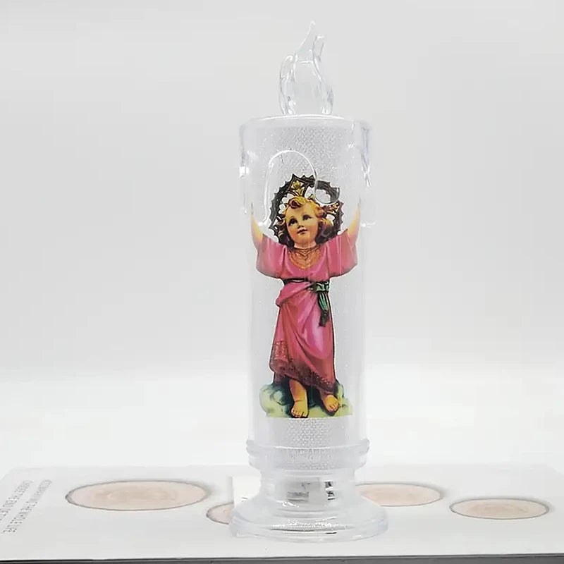 Flameless LED Prayer Candle with Jesus & Virgin Mary - Decorative Religious Night Light for Home Altar or Gift