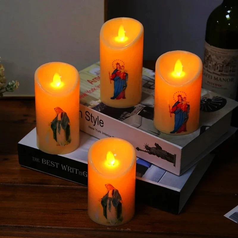 Jesus Christ Candles Lamp LED Tealight Romantic Pillar Light Battery Operated Creative Flameless Electronic Candle candles home