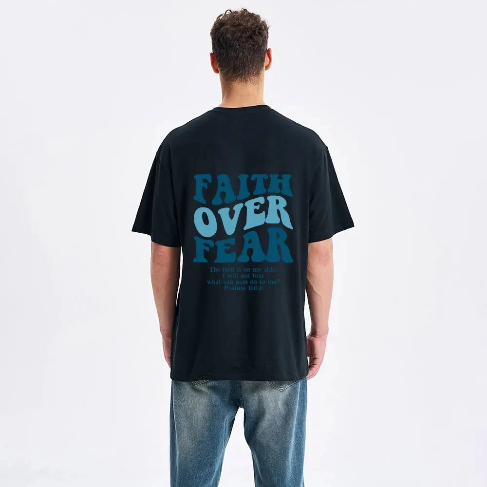 2026 Summer New Faith Over Fear Christian Classic High Quality Casual Breathable Men's and Women's Round-neck T-shirt