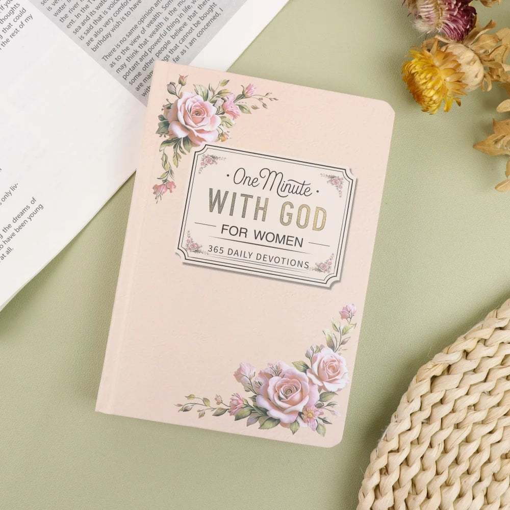 Women's Devotional Journal "One Minute with God" | 365 Daily Devotions | Pink Rose Cover | Faith Growth Gift