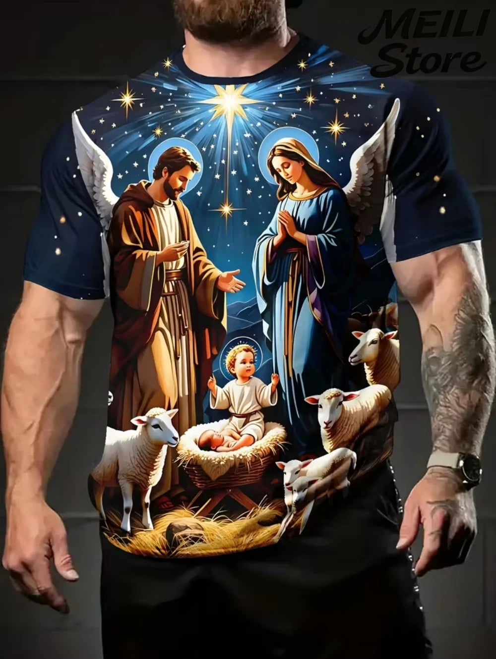Men's 3D Jesus Print T-Shirt Short Sleeve Casual Crew Neck Praying Hands Design T Shirt for Men New in Oversized Tee Shirt Tops