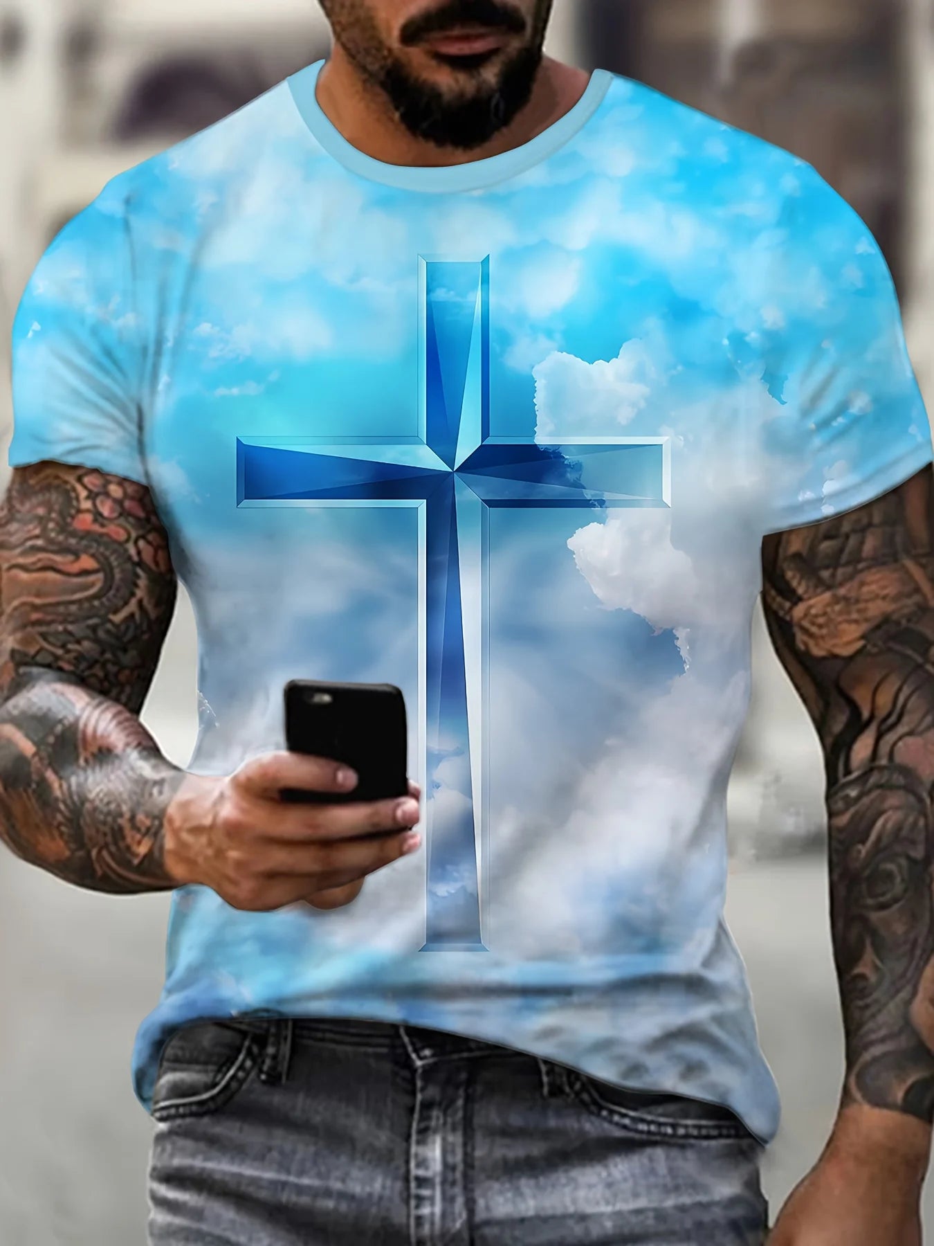 Plus Size Men's T-Shirt Jesus Graphic T Shirts O-Neck Cross Print T-Shirt for Men Short Sleeve Summer Tee Shirt Men Street Wear