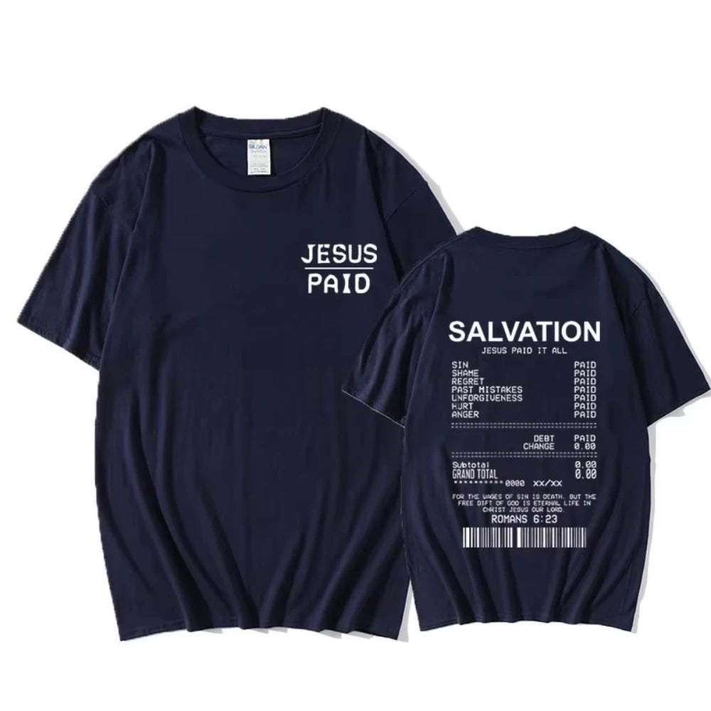 Christian Salvation Jesus Paid It All Graphic Tshirt Men's Women's Fashion Oversized Short Sleeve Unisex Hip Hop Vintage T-shirt