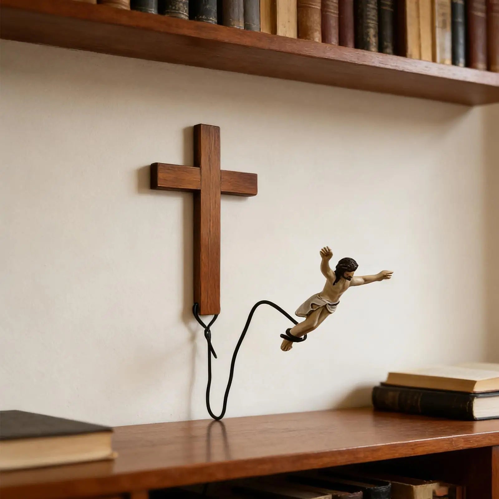 Jumping Jesus Wall Decor Humorous Religious Statue Jesus Decor for Christian Easter Home Living Room Bedroom Farmhouse Indoor