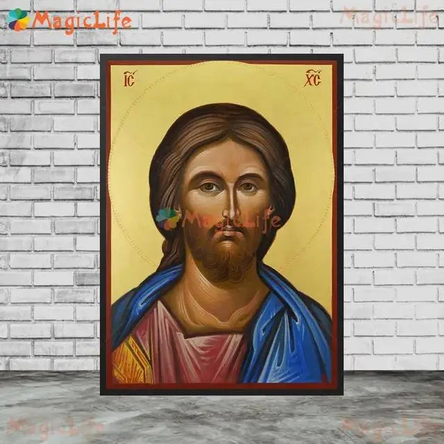 Christ Blessing Icon Orthodox Pantocrator Wall Art Unframed Canvas Painting for Church Room Decor
