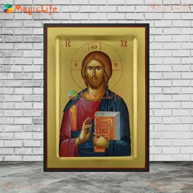 Christ Blessing Icon Orthodox Pantocrator Wall Art Unframed Canvas Painting for Church Room Decor