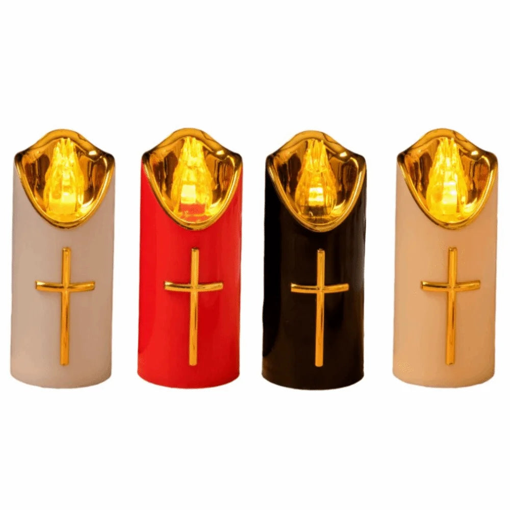 Resuable Christian Cross Candles Waterproof Creative LED Flameless Candles with Lampshade Portable Electronic Candle Light