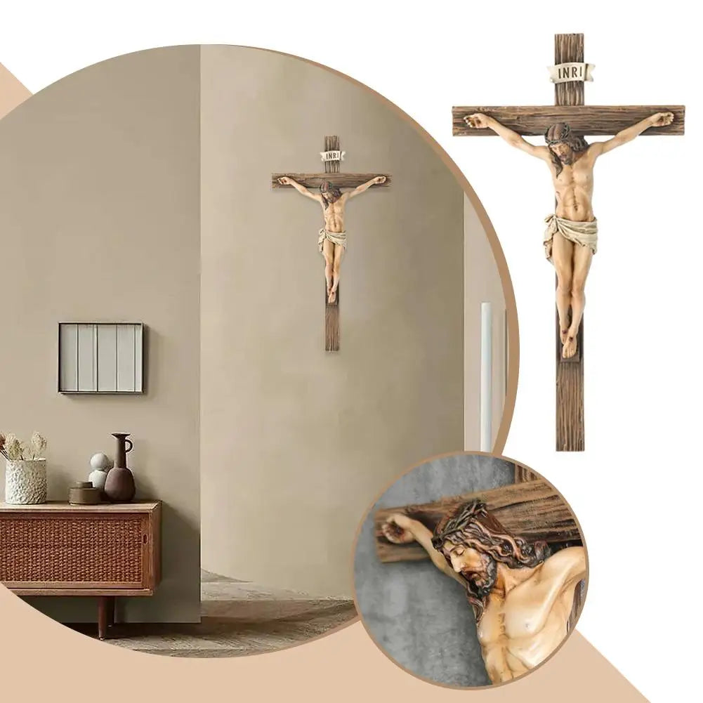 Catholic Jesus Cross Crucifix Figurine Resin Crafts Desktop Wall Ornament Religious Gift For Christian Home Office Decor