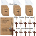 12 Set Cross Christian Party Favors Wooden Pocket Cross Charm Christian Religious Gifts Faith Based Comfort Baptism Gift