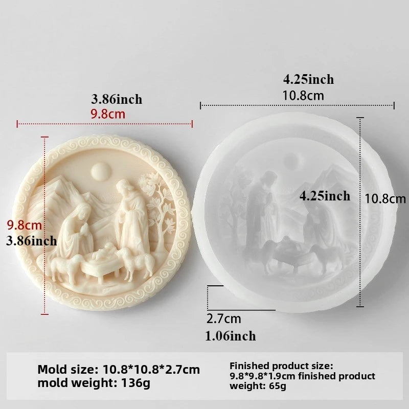 Virgin Jesus Family Silicone Candle Mold DIY Catholic Nativity Statue Craft Gypsum Cement Soap Mold Religious Decoration Gift
