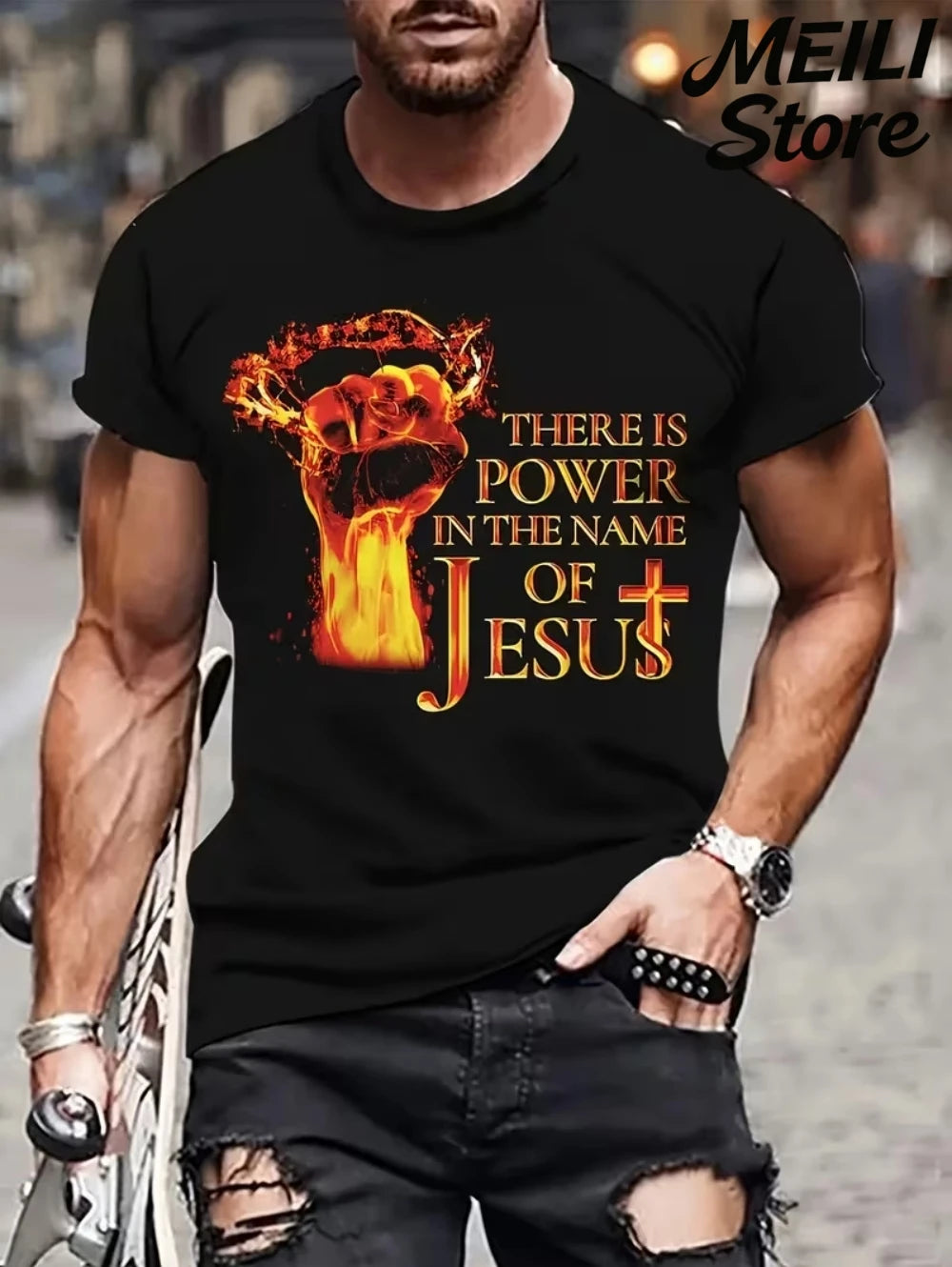 Men's 3D Jesus Print T-Shirt Short Sleeve Casual Crew Neck Praying Hands Design T Shirt for Men New in Oversized Tee Shirt Tops