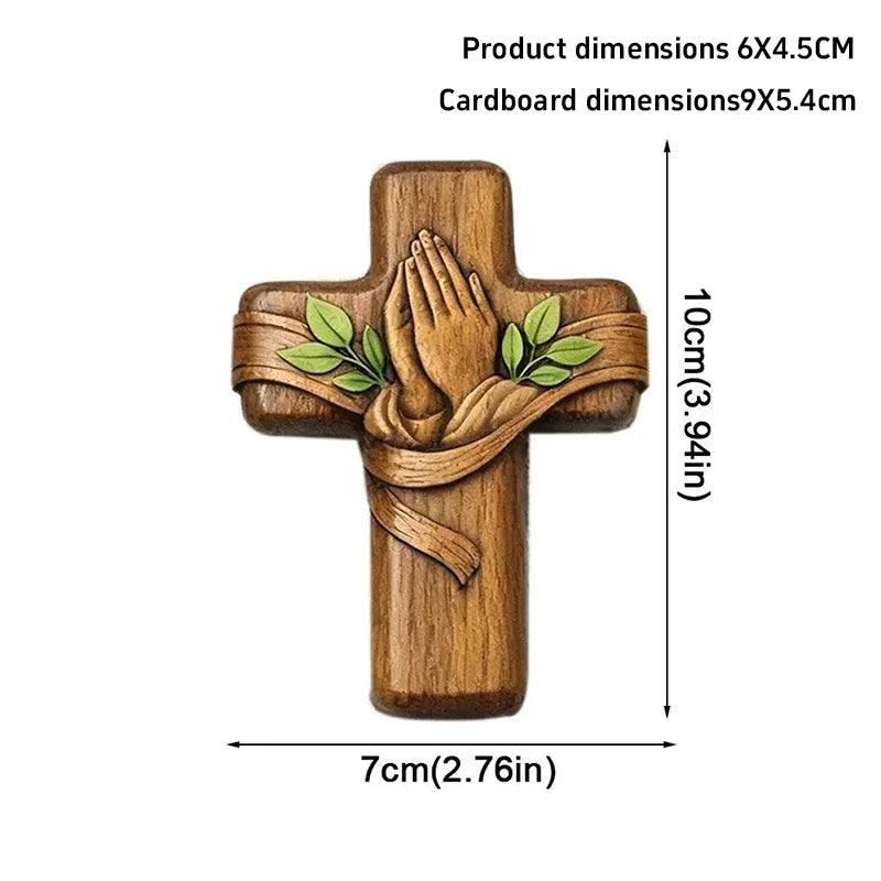 Mini Wooden Praying Hands Cross Table Ornament Christian Religious Decoration Home Room Figurines Children Adults Festival Gifts