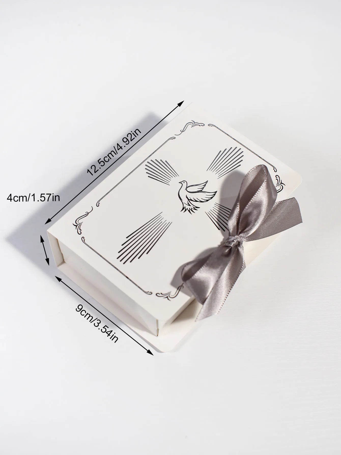 Christian baptism gift box, gold and silver ribbons, a dove in the cross pattern, baptism candy box, sacred baptism
