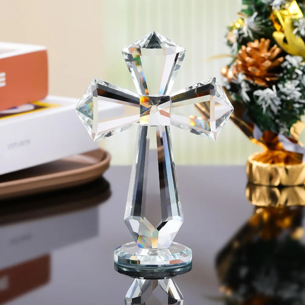 Creative AB Color Crystal Cross Ornament Standing Exquisite Christian Cross Crafts Handmade Crosses Figurine Christian Decor