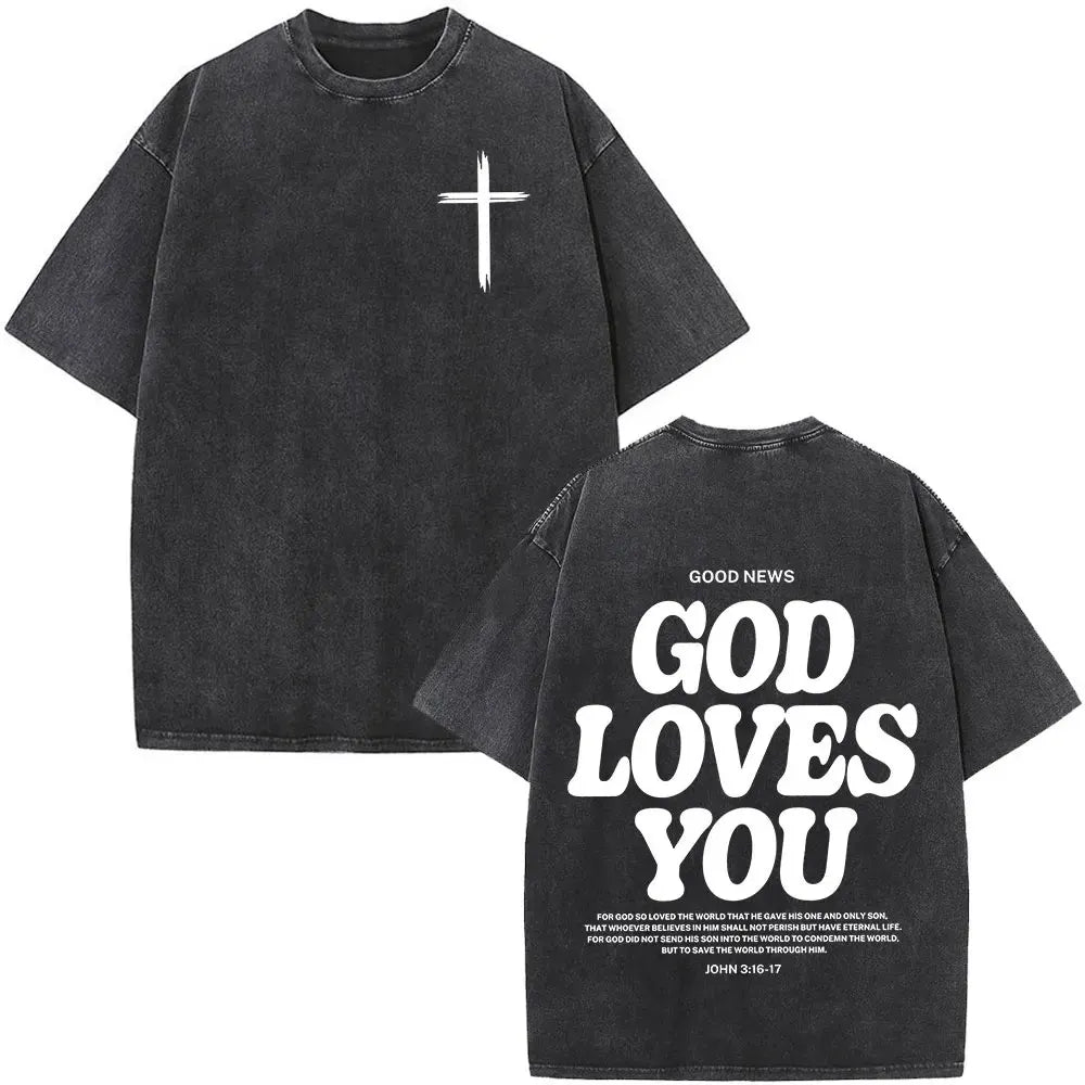 Jesus Is King Christian Graphic Vintage Washed T Shirt Fashion Hip Hop Short Sleeve T-shirts Men Women Cotton Casual T-shirt Top