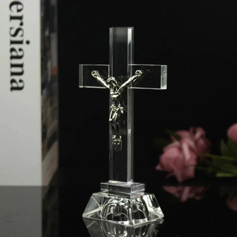 Jesus Cross Statue Christian Crystal Cross Church Ornaments Religious Style Desktop Decoration Creative Figurine Sculpture