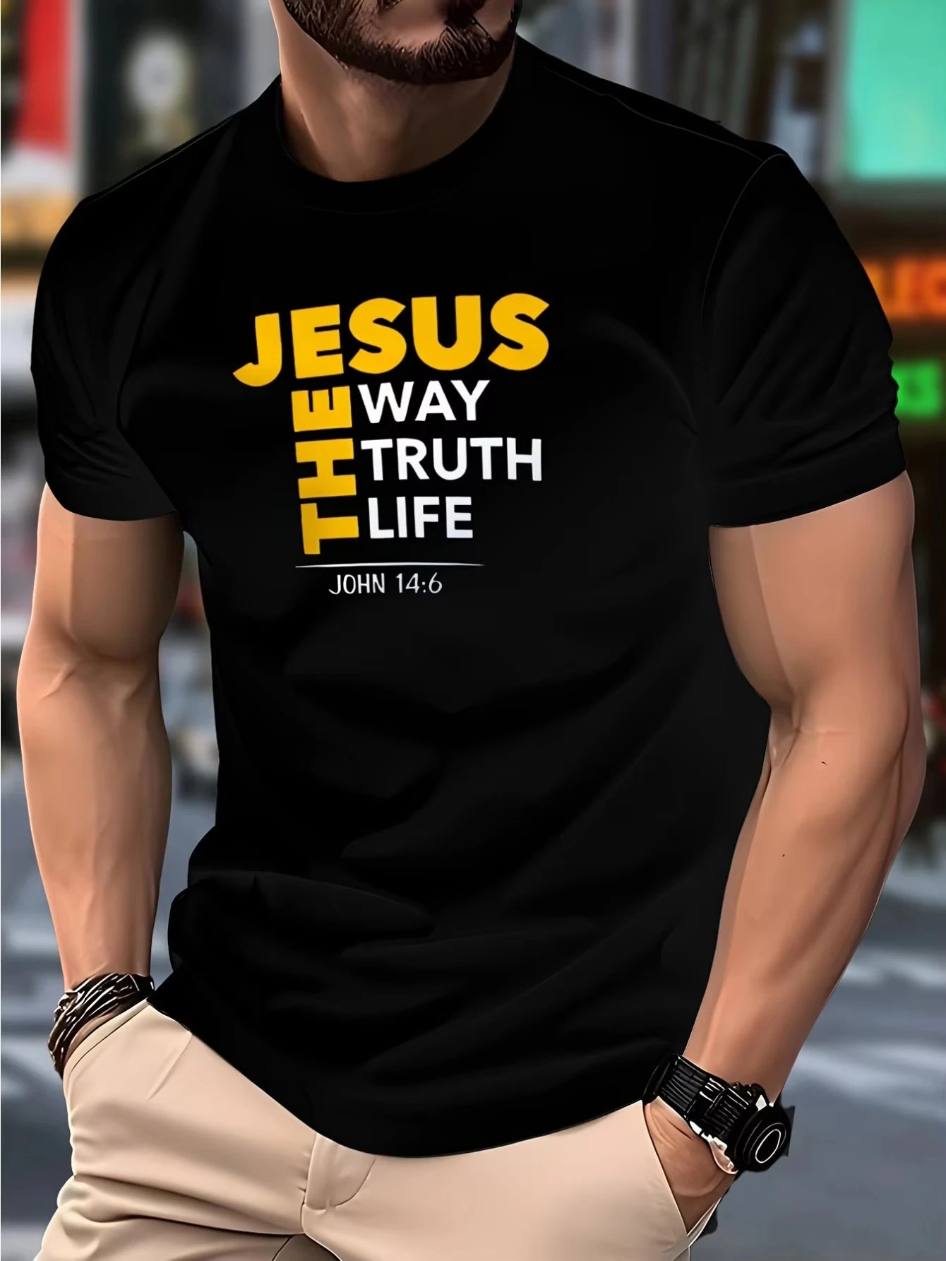 Men's Clothing Christian T-Shirt with Jesus The Way Truth Life & John 14:6 Bible Verse - Breathable Casual Church Summer T Shirt