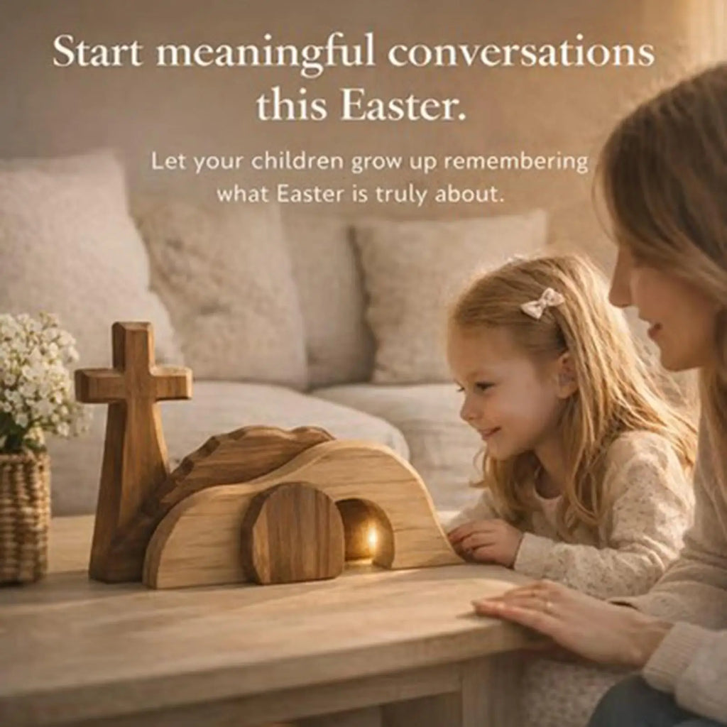 Christian Easter Empty Tomb Scene Wooden Tabletop Centerpiece Religious Decor for Home Church Shelf Desk Spring Holiday Display