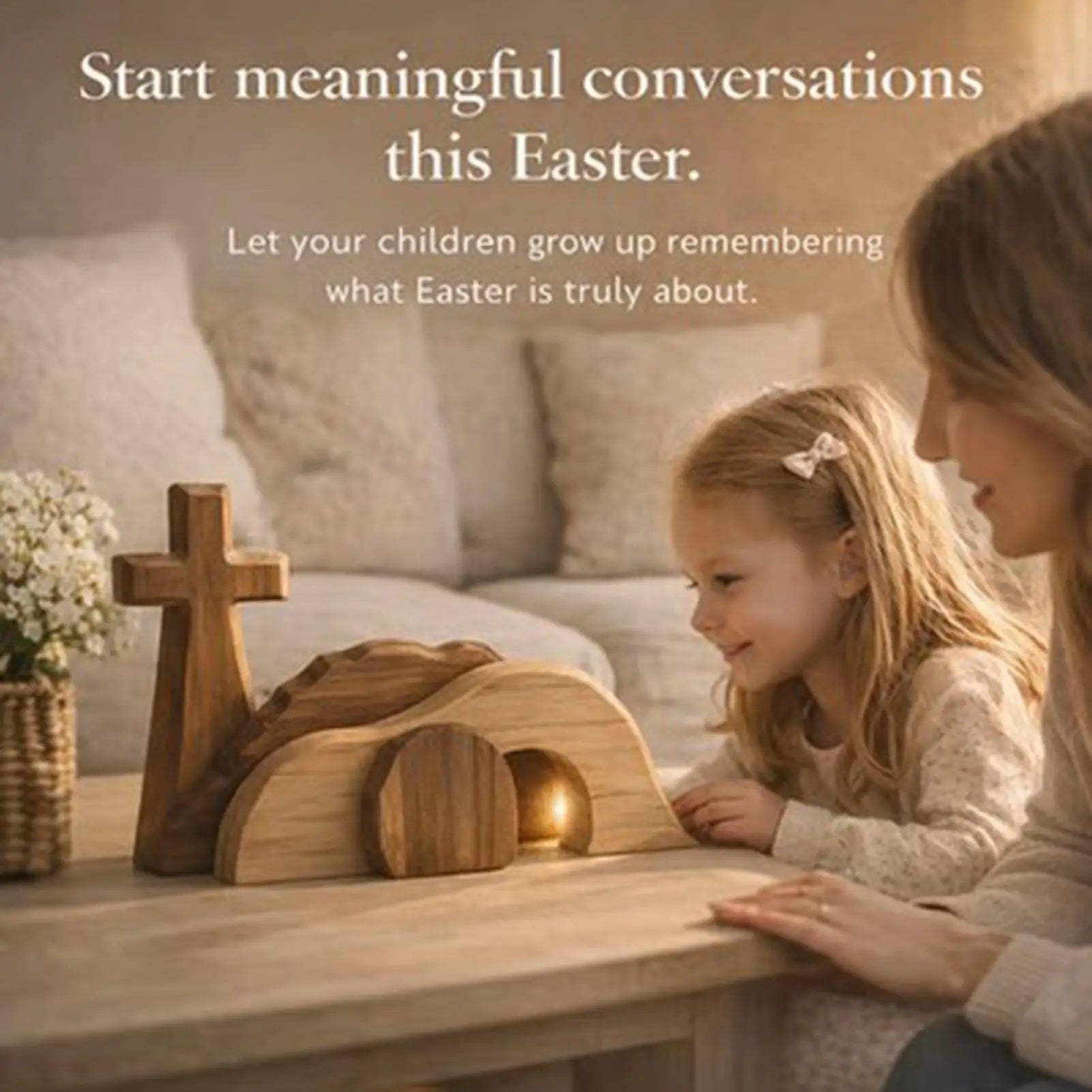 Christian Easter Empty Tomb Scene Wooden Tabletop Centerpiece Religious Decor for Home Church Shelf Desk Spring Holiday Display