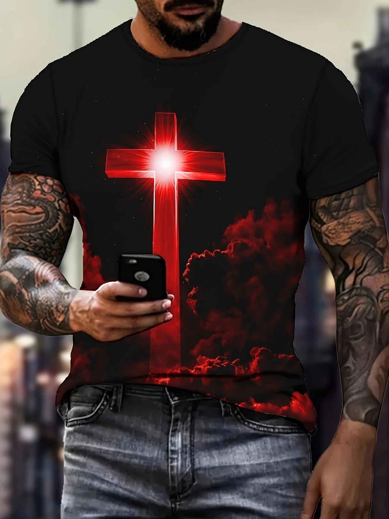 Plus Size Men's T-Shirt Jesus Graphic T Shirts O-Neck Cross Print T-Shirt for Men Short Sleeve Summer Tee Shirt Men Street Wear