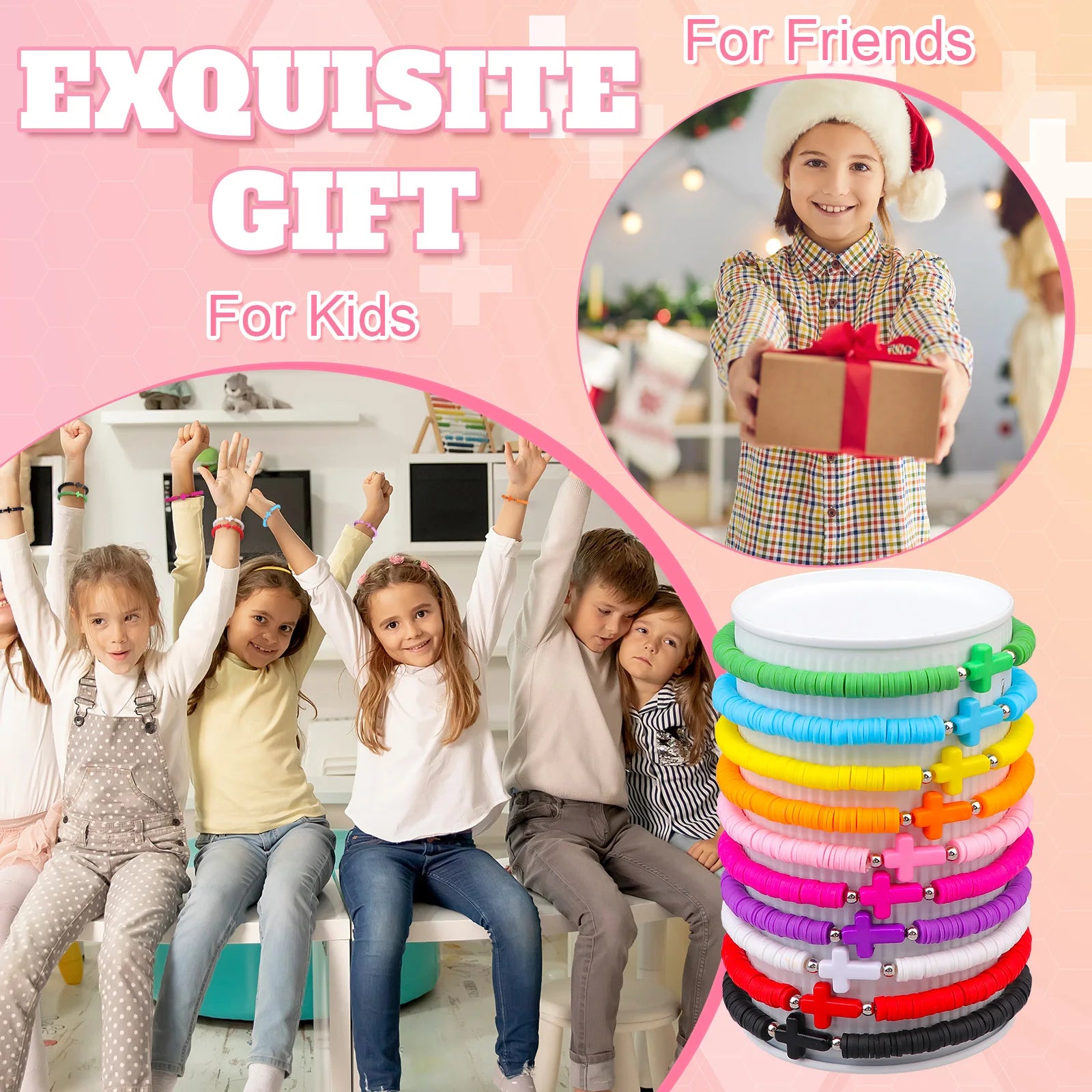 20 Sets Christian Gifts for Women Wen Cross Bracelets Bulk Jesus Friendship Bracelets with Cards Elastic Polymer Clay Beaded