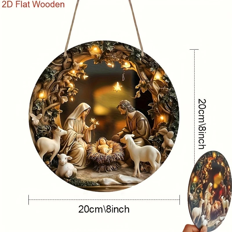 Christian Nativity 2D Wooden Home Decorations Hanging Window Garden Door Garlands Religious Theme 2026 Christmas New Year gift