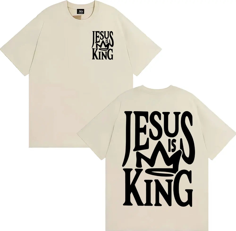 Jesus Is King Oversized Vintage Christian Printed T Shirts Men Women Gothic Vintage T-shirt Cotton Comfort Crewneck T Shirt
