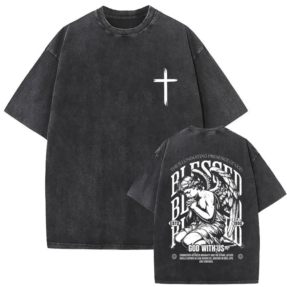 Christian Religious Jesus Forgive Them Father Vintage Washed T-shirt Men Women Gothic Rock Oversized T Shirts Tops Streetwear