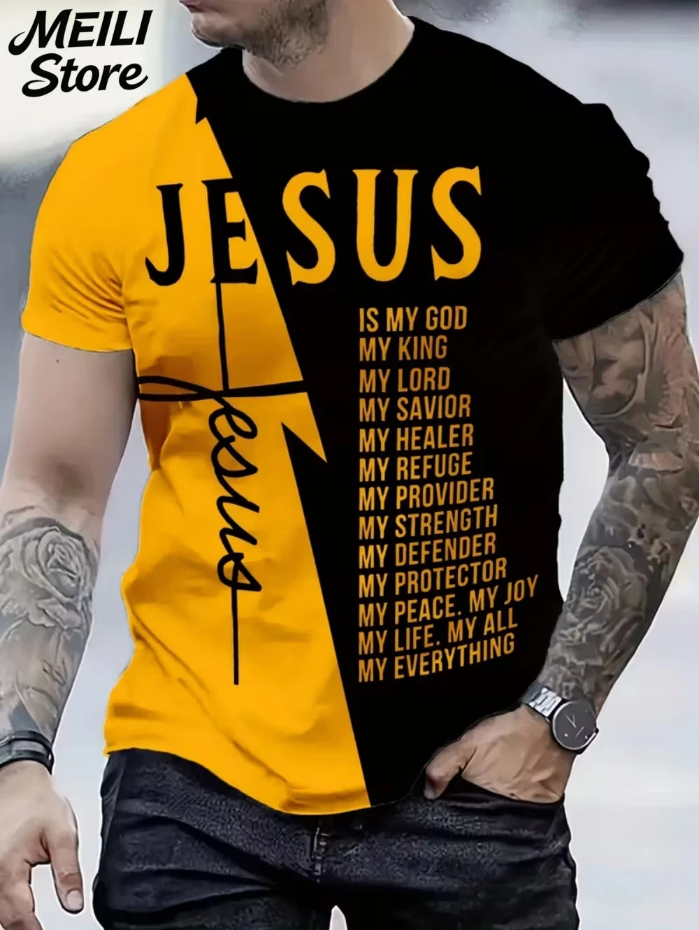 Men's 3D Jesus Print T-Shirt Short Sleeve Casual Crew Neck Praying Hands Design T Shirt for Men New in Oversized Tee Shirt Tops