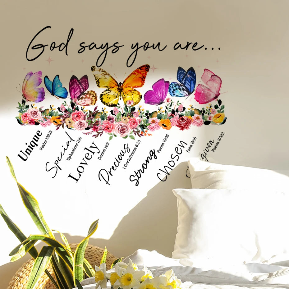 Christian Bible Verses Wall Sticker- God Says You are - Inspirational Catholic Religious Encouragement Vintage Home Decor