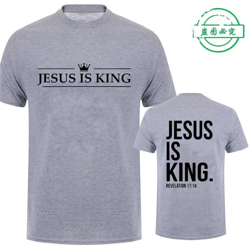 Jesus Is King Print T Shirt for Men Fashion Streetwear Short Sleeve Tees Summer Casual T-shirts Christian Faith Graphic Tshirts