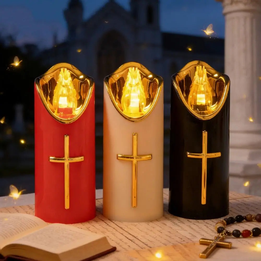 Resuable Christian Cross Candles Waterproof Creative LED Flameless Candles with Lampshade Portable Electronic Candle Light