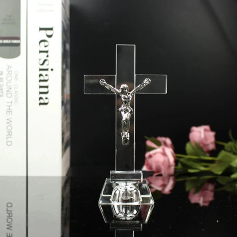 Jesus Cross Statue Christian Crystal Cross Church Ornaments Religious Style Desktop Decoration Creative Figurine Sculpture