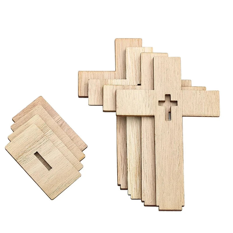 24pcs Wooden Cross Ornament Christian Symbol Diy Craft Decor Natural Wood Standing Cross For Church Home Prayer Festival Gift