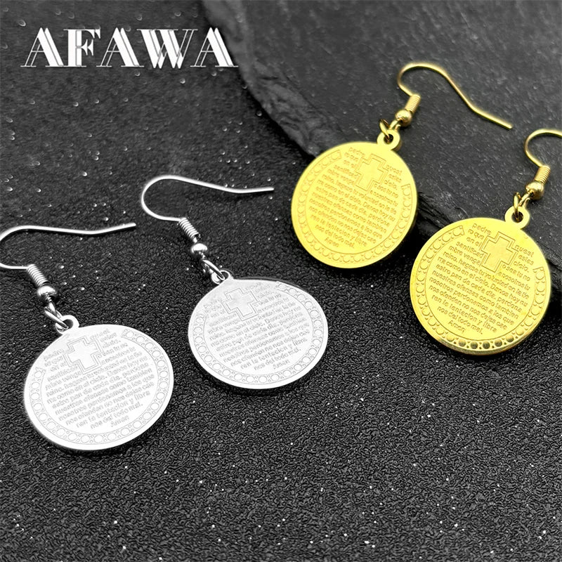 Christian Bible Cross Earrings for Women Stainless Steel Pendant Gold Silver Color Prayer Drop Earrings Jewelry pendientes mujer