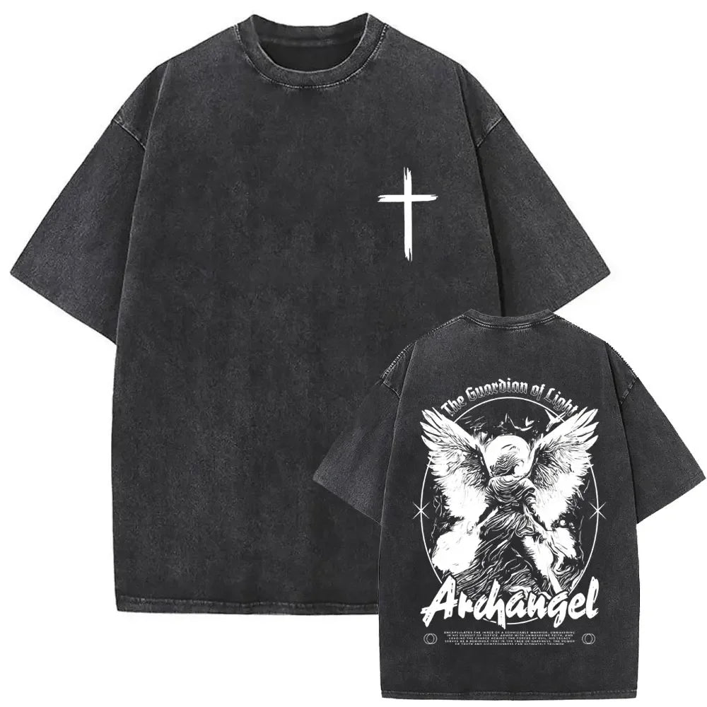 Christian Religious Jesus Forgive Them Father Vintage Washed T-shirt Men Women Gothic Rock Oversized T Shirts Tops Streetwear