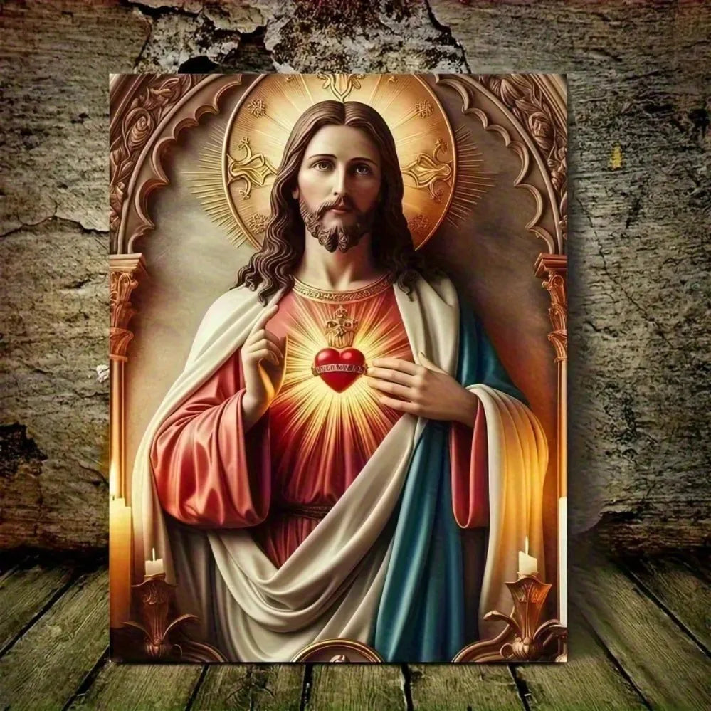 Christian Sacred Heart Wall Art - Ready-to-Hang Home Decor for Christmas Halloween New Year