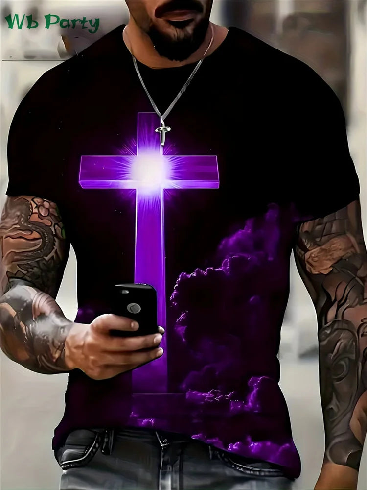 Fashion Crucifix Print Mens Clothing Round Neck T-shirts for Men Casual Loose Men's Clothing Street Crucifix Graphic T shirts