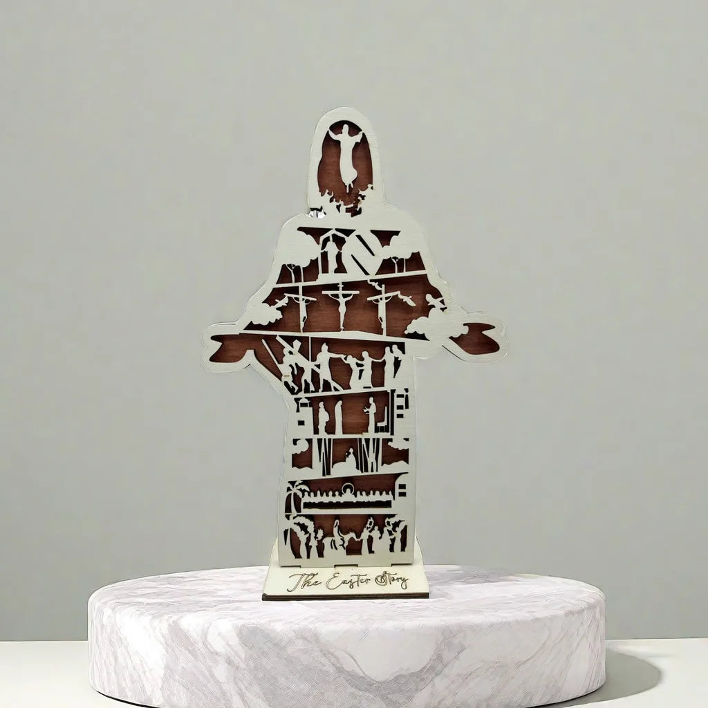 1PC Religious Easter Home Decor, He is Risen Jesus Christ Sign, The Easter Story, Christianity Shelf Sitter, Christian Decoratio