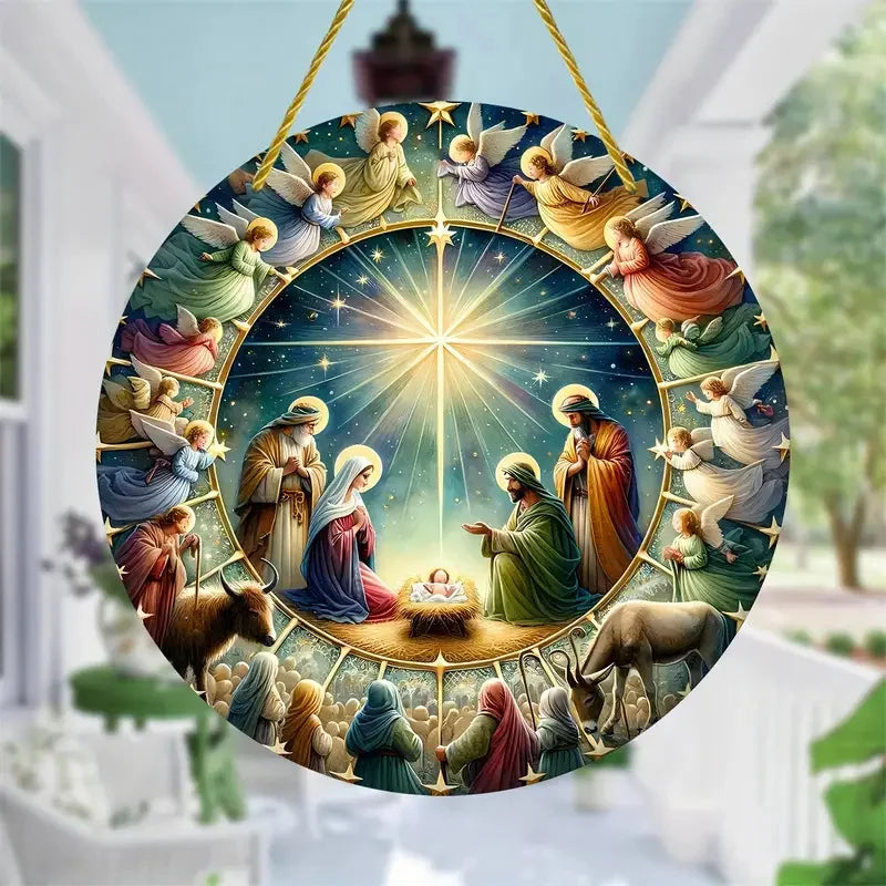 Christian Nativity 2D Wooden Home Decorations Hanging Window Garden Door Garlands Religious Theme 2026 Christmas New Year gift